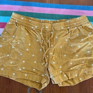 Mustard Yellow linen- blend shorts with white flower detail
